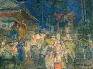 Temple on Lake Biwa, Night by Charles William Bartlett