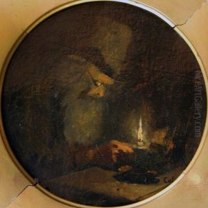 Vieil Homme A La Chandelle by Adolphe Felix Cals