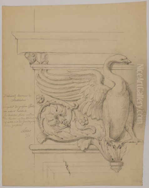 Nationalmuseum. Dekorativ skiss for de stora pelarnas kapital i vestibulen - view 1