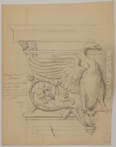 Nationalmuseum. Dekorativ skiss for de stora pelarnas kapital i vestibulen by Friedrich August Stuler