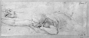 Boy recumbent on his stomach. One hand repeated