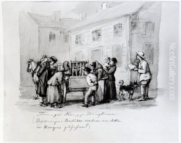 Framfor Kungliga honsburen i Bredaker. Skissbok "Reseminnen fran Norrland 1858" - view 1