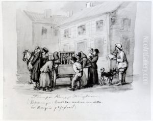 Framfor Kungliga honsburen i Bredaker. Skissbok "Reseminnen fran Norrland 1858" by Fritz Von Dardel