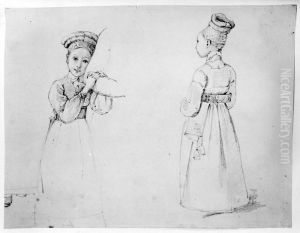 Tva flickor i folkdrakt by Josef Wilhelm Wallander