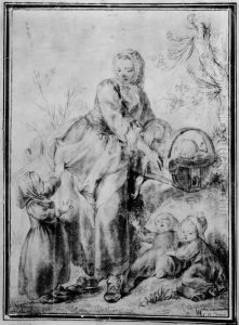 Savojardkvinna och fyra barn by Charles-Nicolas Cochin
