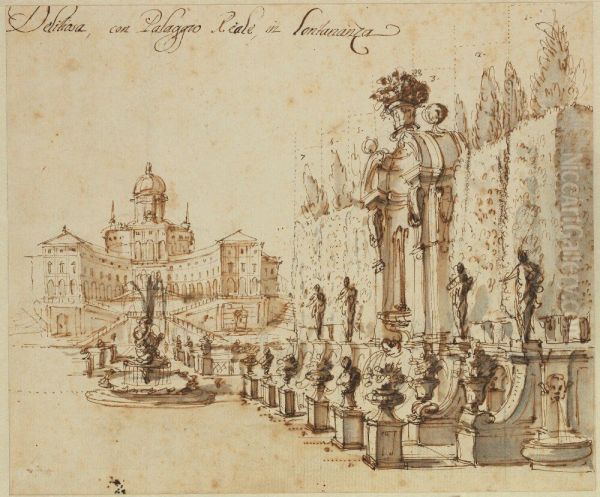 Barock tradgardsarkitektur, palats i bakgrunden - view 1