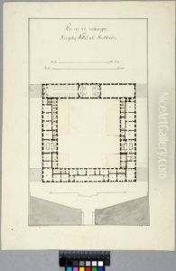 The Royal Palace in Stockholm. Second floor plan. With altenative room divisions showing on four flaps The Royal Palace in Stockholm. Second floor plan. With altenative room divisions showing on four flaps