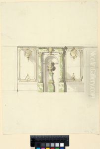 Wall Decor with a Sculpture Niche between Two Composite Pilasters. Above the niche is the lesser Swedish coat of arms