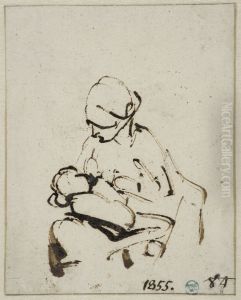 Kvinna ammar ett barn by Rembrandt