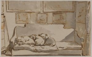 A Cat and Two Dogs Sleeping on a Sofa by Jean Eric Rehn