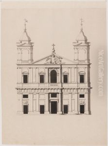 Alternativt fasadforslag till Karlskrona stadskyrka, med svenska riksvapnet. Alternativt fasadforslag till Karlskrona stadskyrka, med svenska riksvapnet.