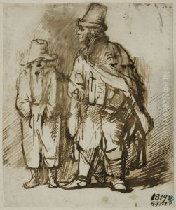 Blind man med vevlira och sjungande gosse by Willem Drost
