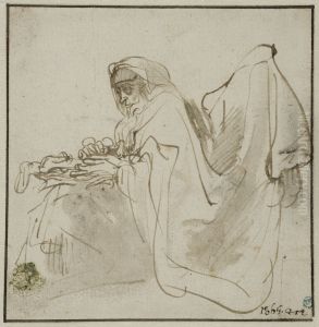 Gammal rabbin med Torarullarna by Rembrandt