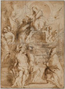 La Vierge adoree par des Saints
