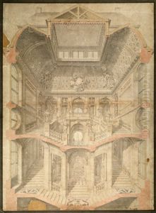 Trapphallen i Drottningholms slott, sektion by Nicodemus Tessin the Younger