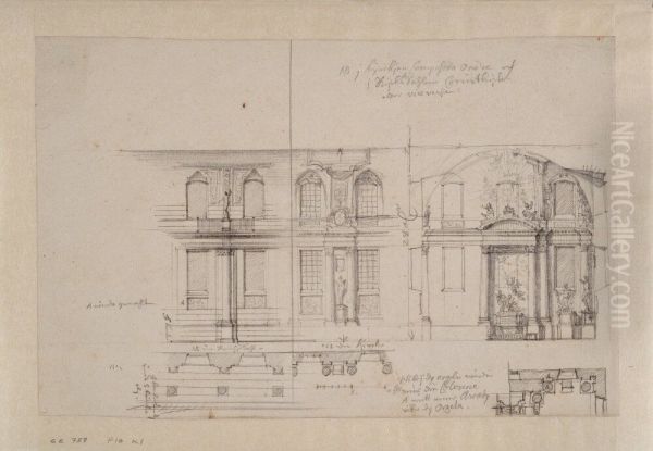 Drafts for the Hall of State and Chapel of the Royal Palace in Stockholm. Wall elevations and detail plans - view 1