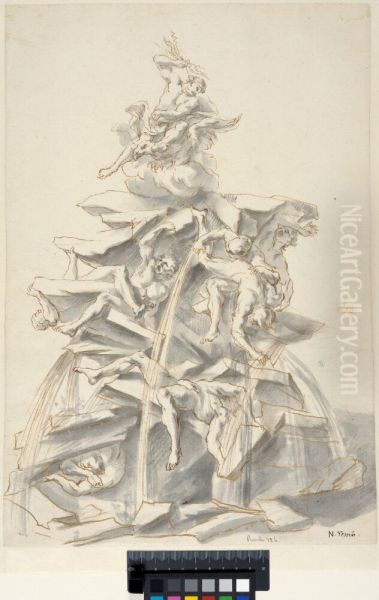 Design for a Fountain with Jupiter Striking the Giants - view 1