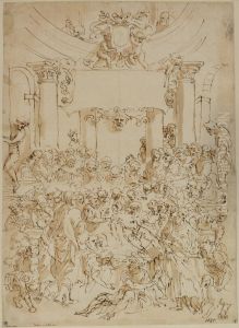 Utkast till titelbladet i Andreas Vesalius "De humani corporis fabrica", Basel 1543 by Jan van Calcar