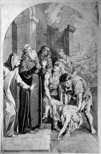 Den helige Benedictus botar en besatt munk