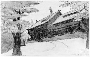 Exteriorskiss till bostad for Georg von Rosen by Ragnar Ostberg