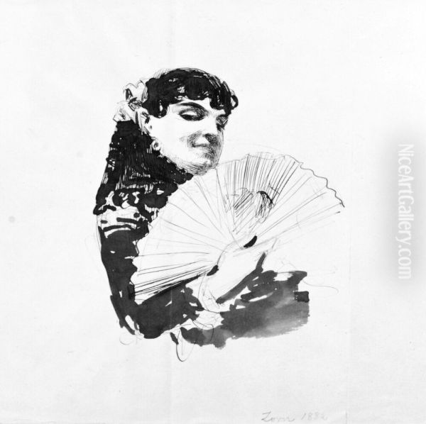 Ung spanjorska med solfjader - view 1
