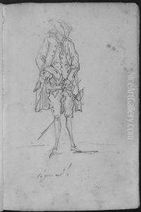 Man med nedhasade byxor, sedd framifran. Ingar i skissbok om 46 blad by Francois-Andre Vincent