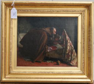Monk And Child Looking At A Baby In A Crib by Claude Andrew Calthrop