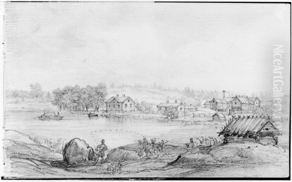 Skissbok, 15 blad med major Wetterlings lanthem m.m. - view 1