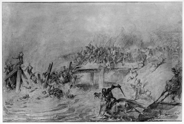 Danskarnas flykt over Vackstrommen. Scen ur Engelbrekts historia - view 1