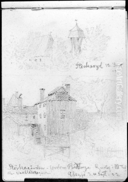 Skissbok, 25 blad. Bergkvara, Moheda, Huskvarna, Trollhattan m.fl. - view 1