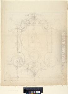 Decorative Mural with Arabesques and a Seated Woman in the Centre by Jean-Antoine Watteau