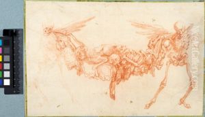 Two Skeletons Carrying a Garland by Jean-Antoine Watteau
