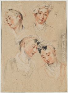 Four Studies of a Young Woman's Head by Jean-Antoine Watteau