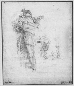 Skadespelare som spelar gitarr by Jean-Antoine Watteau