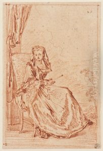 Sittande kvinna. En face by Jean-Antoine Watteau