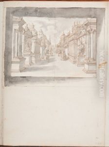 Teaterscenografi, gata med monumentala klassiska byggnader by Pierre Paul Sevin