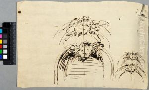 Drafts for an Arched Window Niche(?), Surmounted by the Lesser Swedish Coat of Arms and a Hercules's Club, for the Royal Palace in Stockholm by Carl Harleman