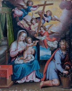 Saint Joseph Et La Vierge A L'enfant Devant La Croix Portee Par Des Anges