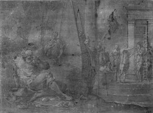 Odysseus som tiggare utanfor sitt eget hem by Francesco Primaticcio
