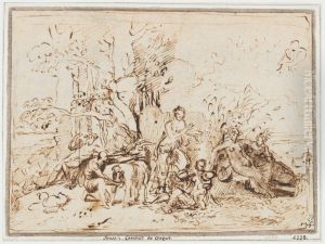 Nourishment of Zeus (Jupiter) by Nicolas Poussin