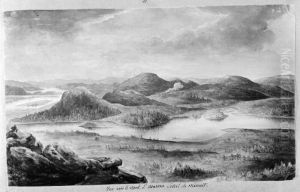 Vue vers le nord d'Avasaxa. Soleil de minuit by Anders Fredrik Skjoldebrand