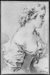 Brostbild av ung dam i djupt urringat liv by Charles-Joseph Natoire