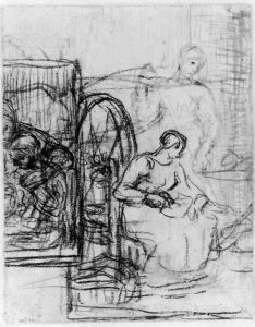Kvinna som kardar by Jean-Francois Millet