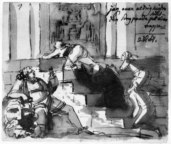 Illustration till visan "Pa lifvets modosamma strat". Andra versen 1. "Jag annu aldrig hindra sokt den krypande pa arans trappa - view 1