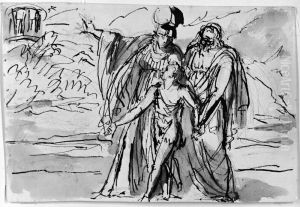 Le pere remet son fils entre les mains de Minerve pour le conduire au temple de la Vertu Le pere remet son fils entre les mains de Minerve pour le conduire au temple de la Vertu