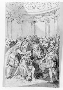 Illustration till "Gustaf Adolfs adelmod", akt 3, scen 4 by Johan Tobias Sergel