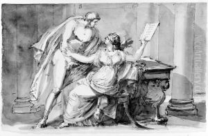 Scen ur dramatiskt skadespel. Marcia och Electus med vaxtavlan