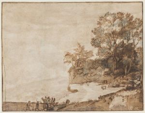 Landscape with Two Men Walkning in the Foreground, One Seated Figure to the Right and Cattle in the Background by Claude Lorrain (Claude Gellee)