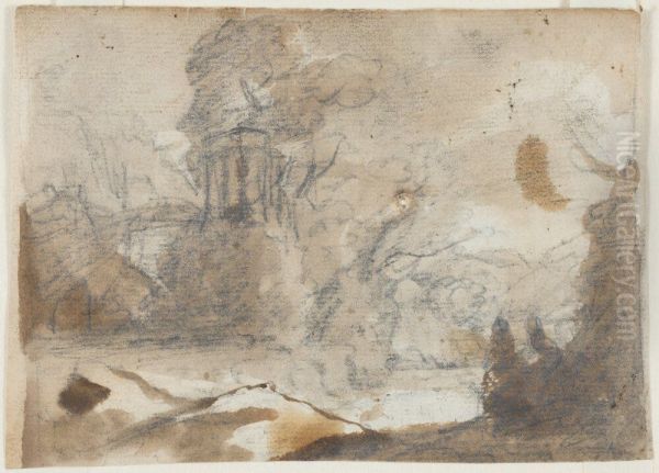 A Round Temple and Trees on a Hillside - view 1