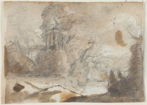 A Round Temple and Trees on a Hillside by Claude Lorrain (Claude Gellee)